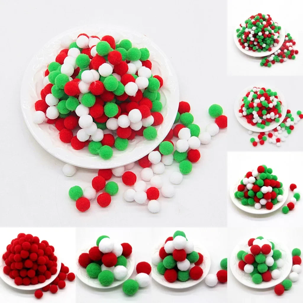 White Green Red Pompom Fur Balls DIY Soft Pom Poms Craft Pompones Christmas Ball Ornaments Glue on Cloth Accessories 8mm To 30mm