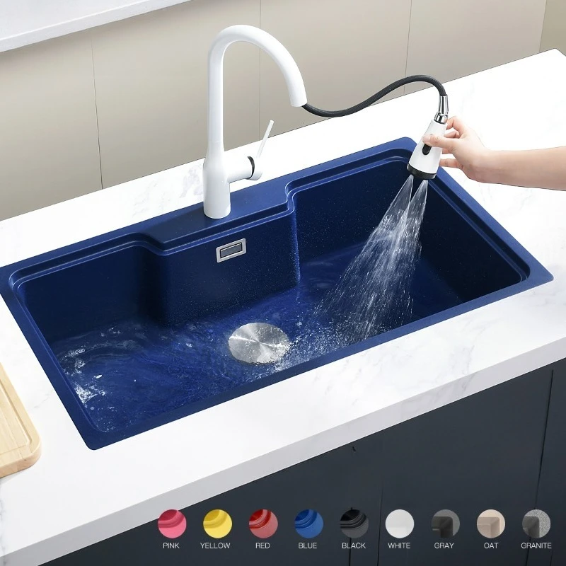 

Quartz stone large single sink, kitchen sink, basin on the counter, dishwashing pool, basin in the counter