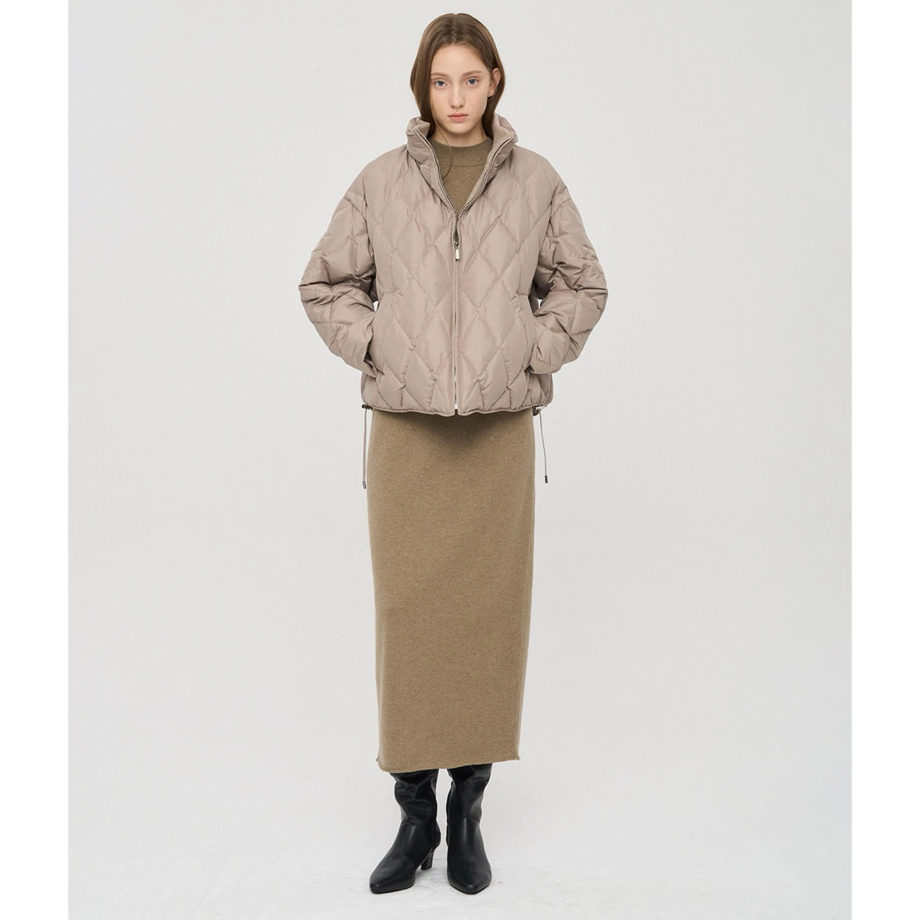 

Повседневная женская верхняя одежда из гусиного пуха с лимонным сыром, простой воротник-стойка с ромбовидным узором, осень-зима, верхняя одежда для поездок на работу