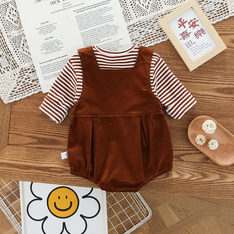 MILANCEL Autumn Baby Clothes Set Infant Girls Striped Long Sleeve T-shirt and Suspenders Bodysuit 2Pcs Toddler Boys Overalls