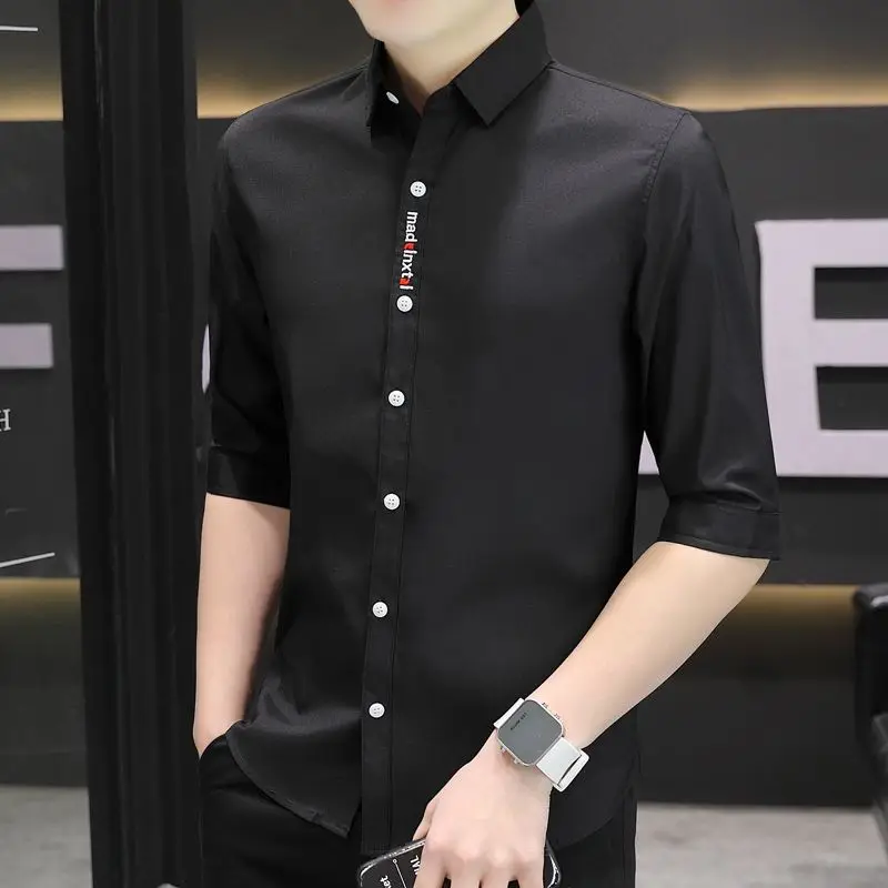 

Ice Silk Shirt Summer Men's Half-sleeved Shirt Business Casual Young Men's Inch Shirt Handsome Versatile Five-point Sleeve Top