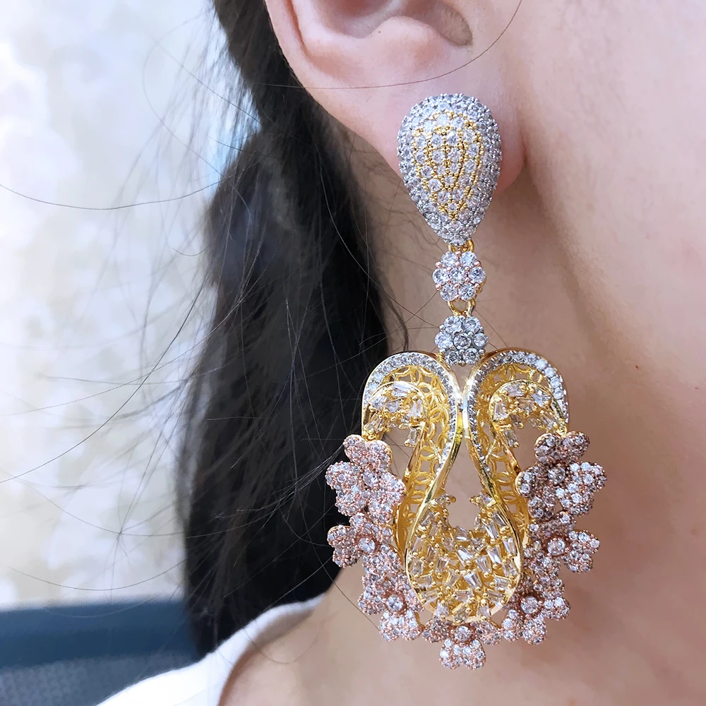 

SisCathy Arabic Gorgeous Custom Cubic Zirconia Gold Fashion Hanging Earrings for Women Weddings Banquet Party Luxury Jewelry