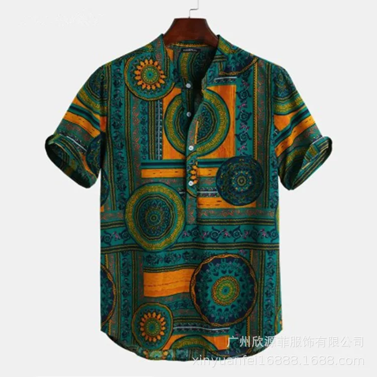 Spring and Summer Men's New Casual Lapel Shirt 2024 Hot Short Sleeve Shirt Beach Casual Shirt Explosion Hawaiian Men's Wear