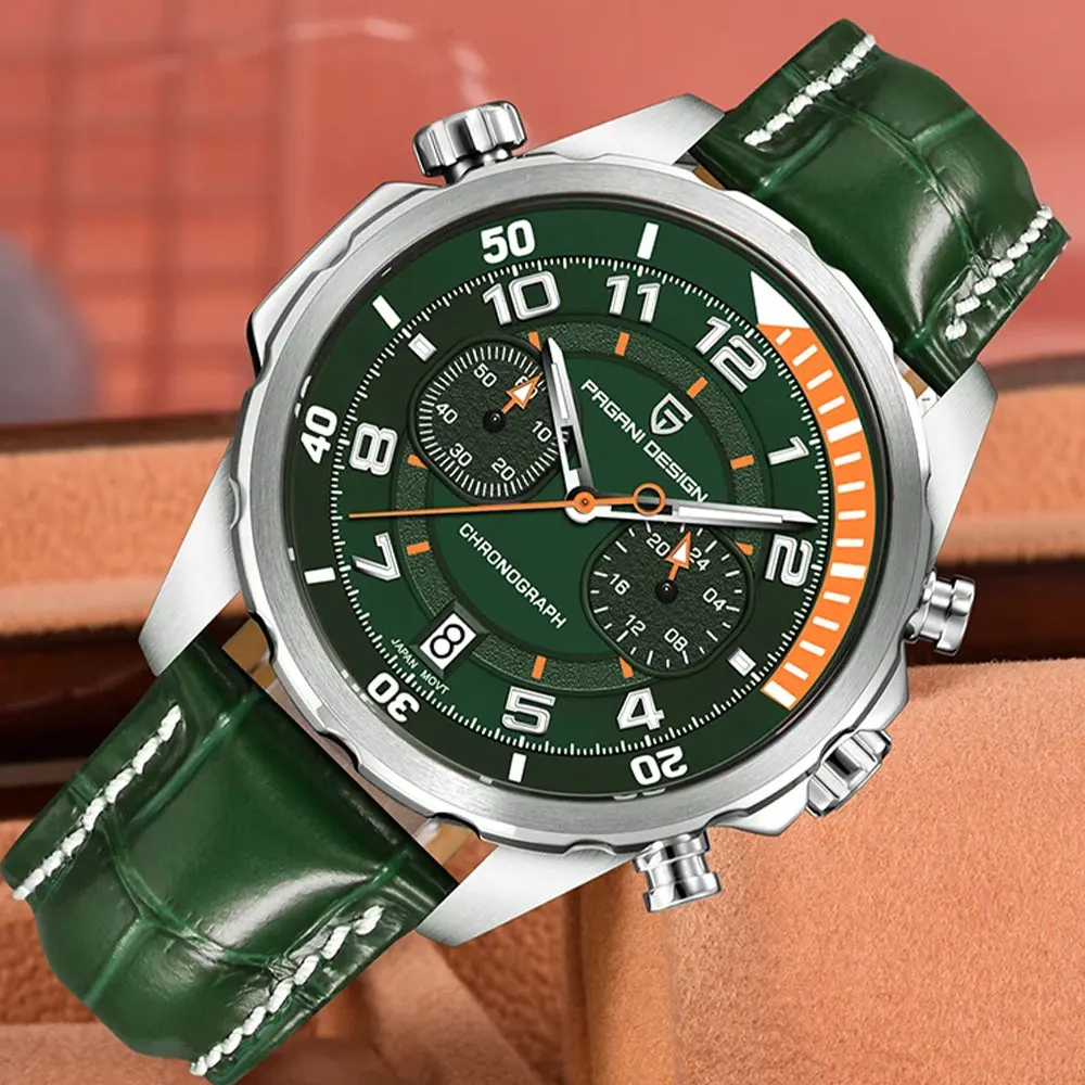 

PAGANI DESIGN New Men Wristwatch Top Brand VK64 Quartz Watch Multi functional Chronograph Luxury Classic Leather Men Watch Gift