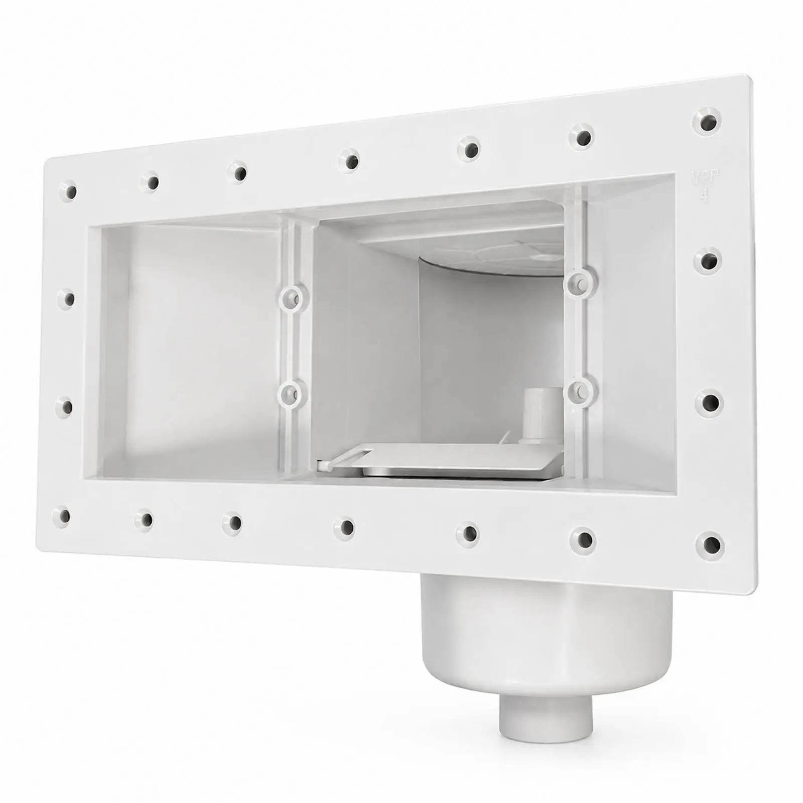 Pool Skimmer with Debris Collection Chamber Wide Rectangular Mounting Flange for Inground Pool