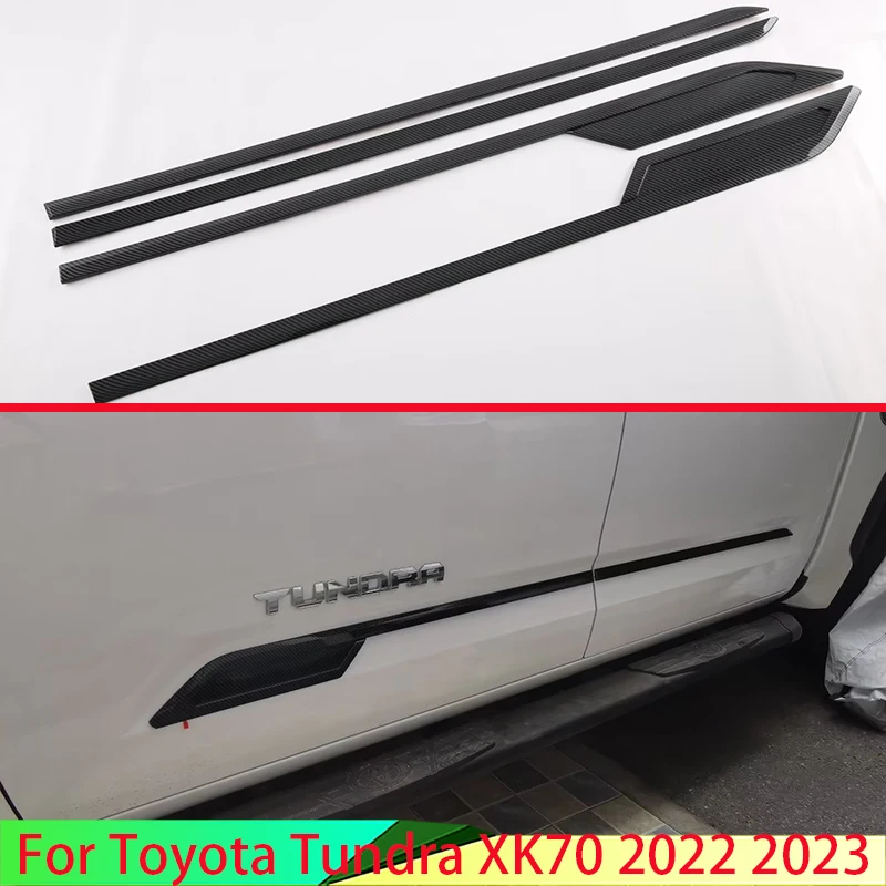 For Toyota Tundra XK70 2022 2023 Carbon Fiber Style Side Door Body Molding Moulding Trim