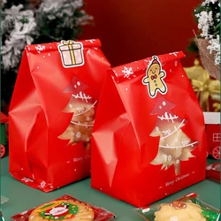 50pcs Xmas Nougat Bags Christmas New Year Party Santa Elk Cookie Plastic Pouch Christmas Supplies Snowflake Crisp Packaging Bag