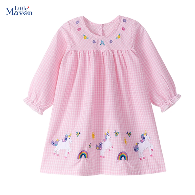 

Little maven Girls Long Sleeve Dress Animal Unicorn Dress Autumn Girls Dresses for Party Children Clothing Spring Kids Clothes