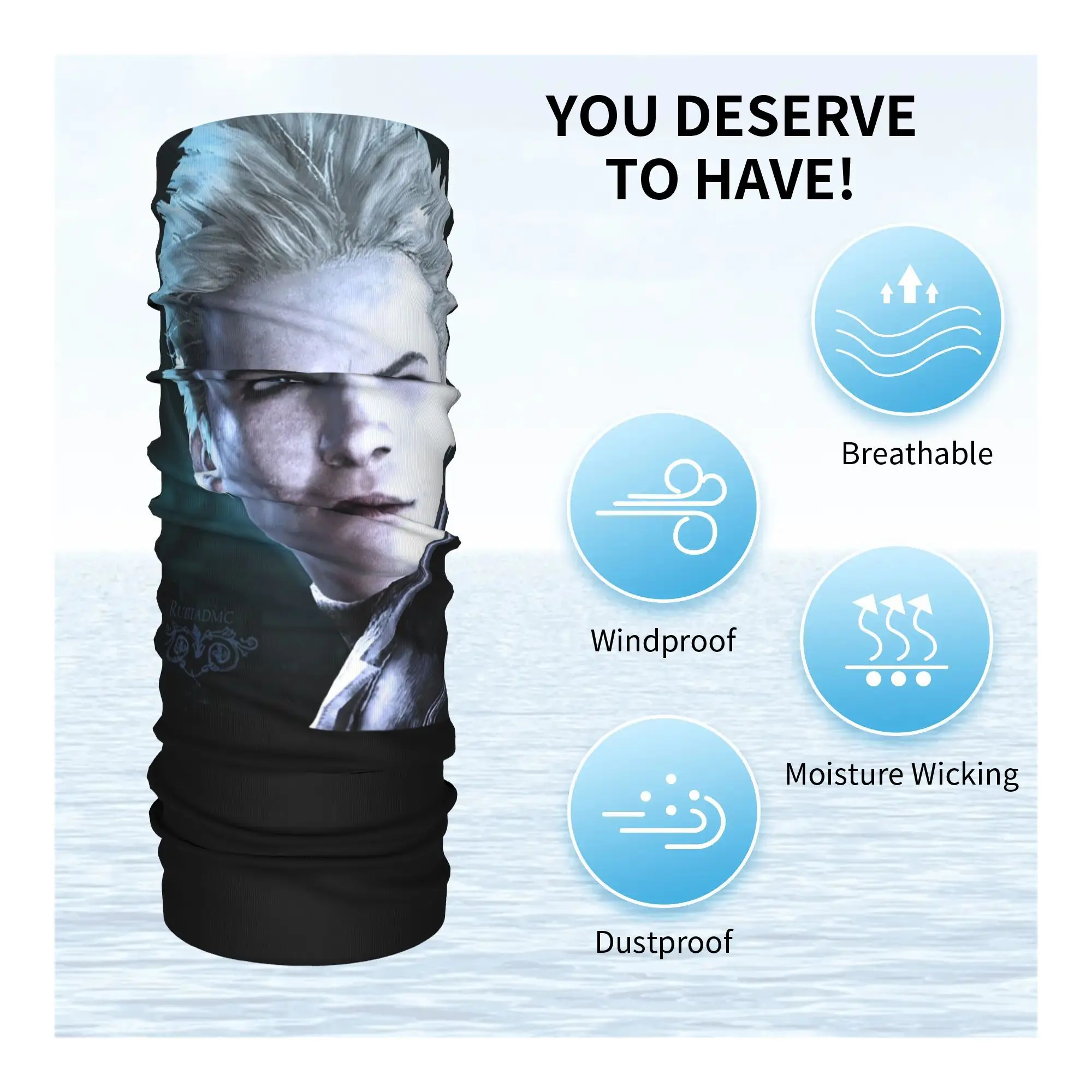 Vergil From the Devil May Cry Seri Bandana 넥 커버 프린트 매직 스카프 다용도 사이클링 스카프 남성 여성 성인용