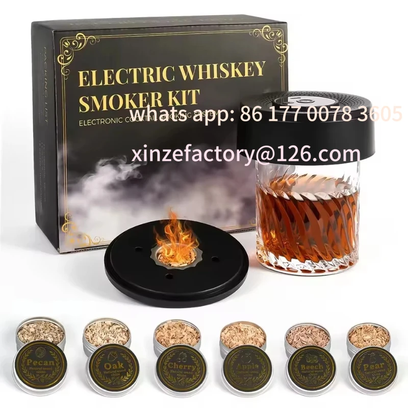 

Customizable Whiskey Cocktail Smoke Infuser Electric Champagne Smoke Kit With 6 Wood Chips Rechargeable