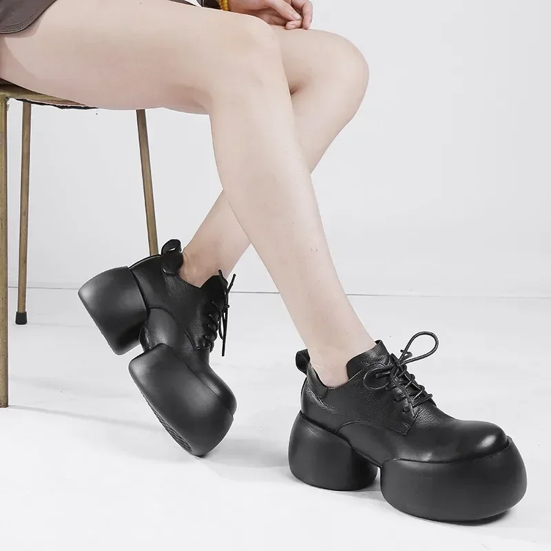 

Birkuir Retro Thick Heel Women Short Boots High Heel 6.5cm Platform Short Boots High Top Shoes Genuine Leather Ankle Boots