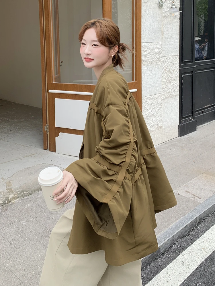 Unique Design Fashionable Loose Outerwear Korean Style Women's Short Coat Versatile Warmth Long Sleeve round Neck Zipper Closure