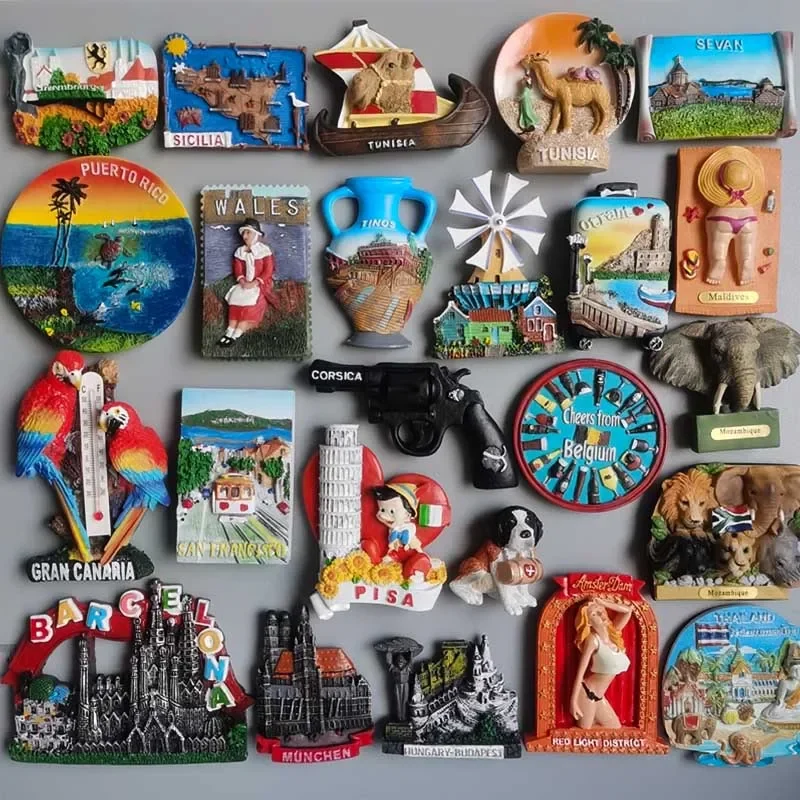 Pegatinas de imanes de nevera, adhesivos de recuerdo turístico, Marruecos, Marruecos, Sicilia, Bélgica, Bélgica, Holanda, Amsterdam