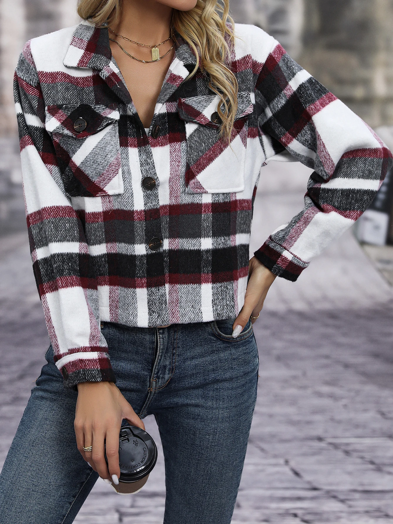 

Женское повседневное клетчатое пальто с длинными рукавами, осенне-зимнее однобортное пальто с лацканами и карманами, базовый стиль