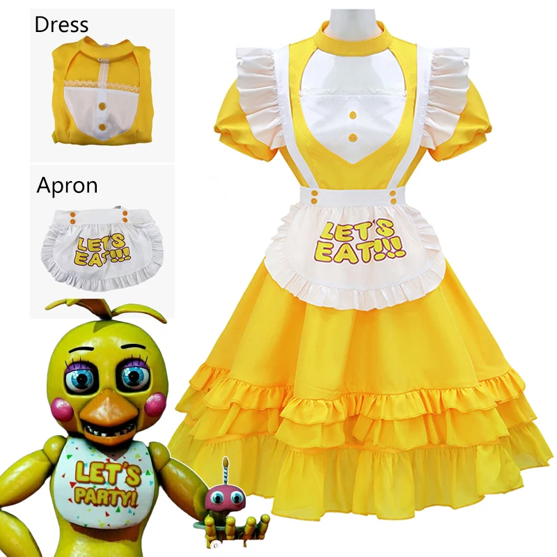 

Костюм для косплея Той-Чика из игры «Пять ночей с Фредди», желтое платье для ролевых игр, наряд для Хэллоуина, карнавала, вечеринки для женщин и девочек