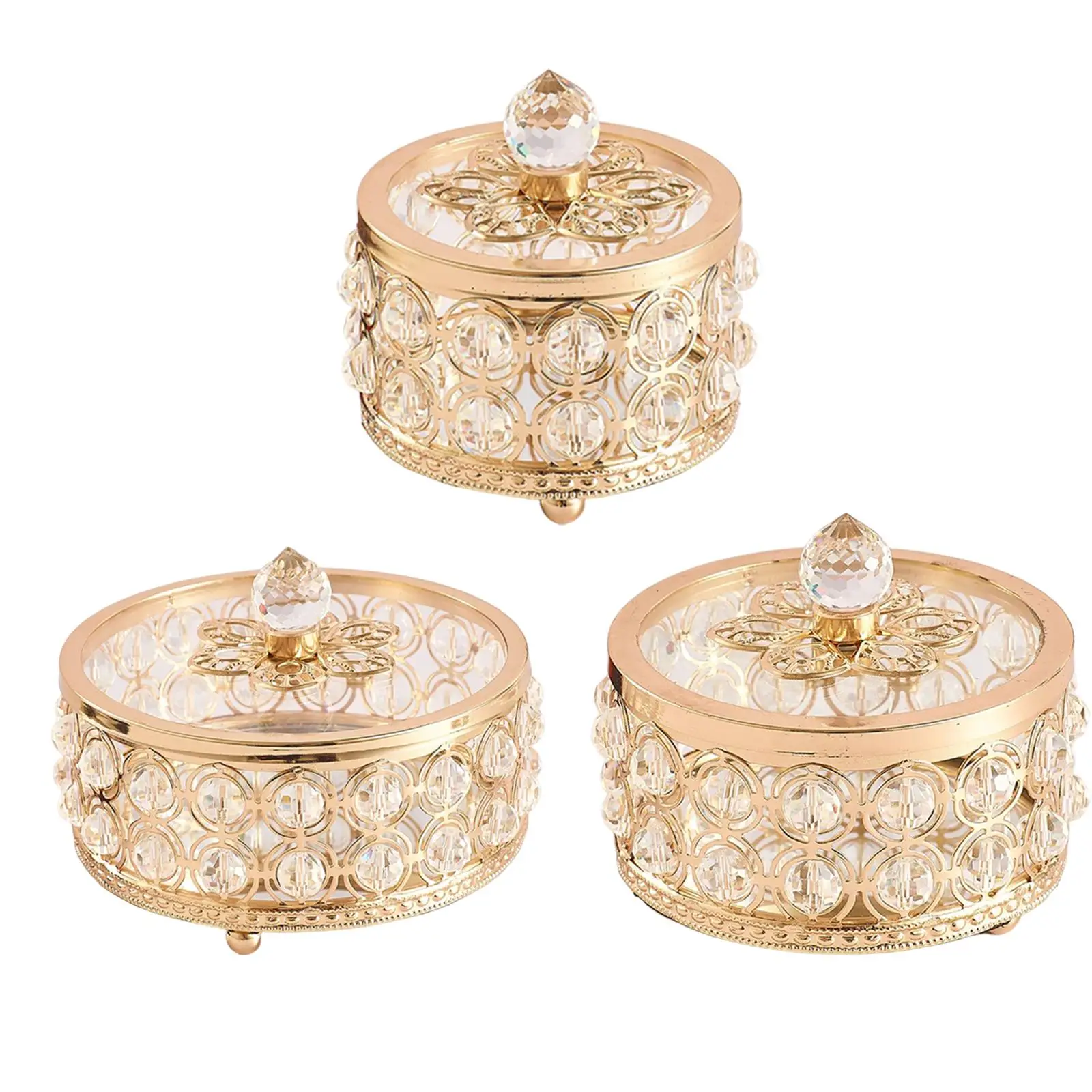 

Crystal Jewelry Box Mirrored Base Storage Gold for Earrings Rings Necklace