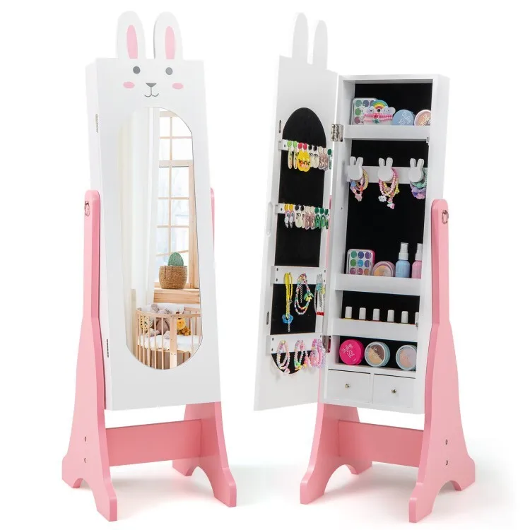 

Kids Jewelry Armoire Cabinet Toddler Freestanding Full-Length Mirror Gift Girl