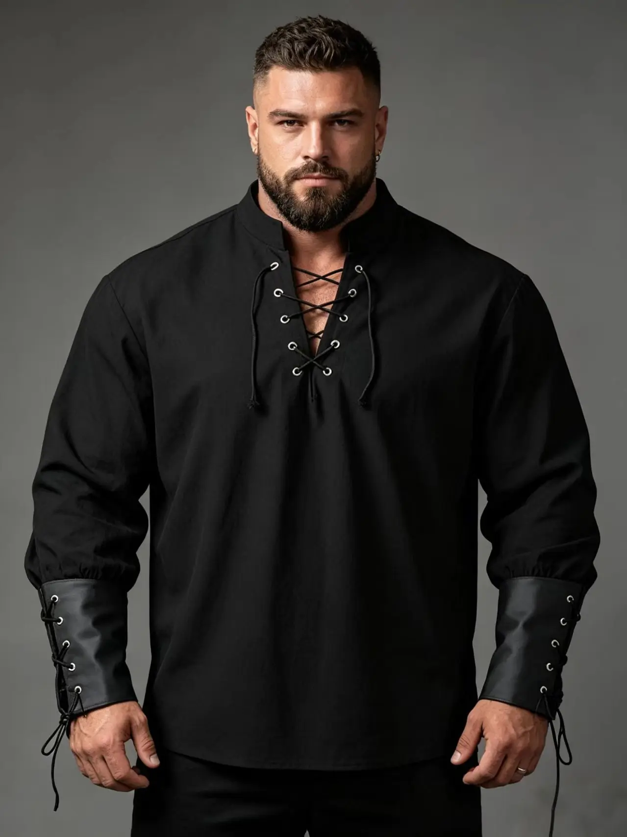 Men's Medieval Viking Shirt Renaissance Shirt Pirate Men's Long-Sleeved Halloween Cosplay Costume, Daily Casual Shirt