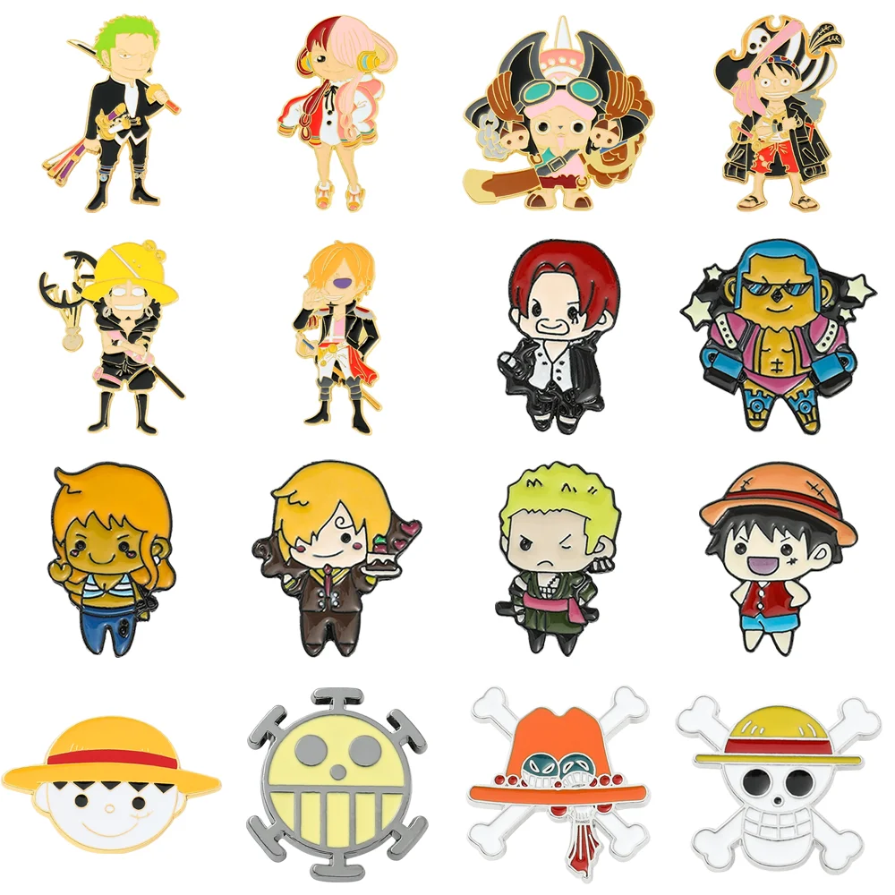 Wholesale One Piece Enamel Pin Cute Anime Figure Luffy Roronoa Zoro Nami Badge Metal Brooch Backpack Clothing Lapel Pin Jewelry