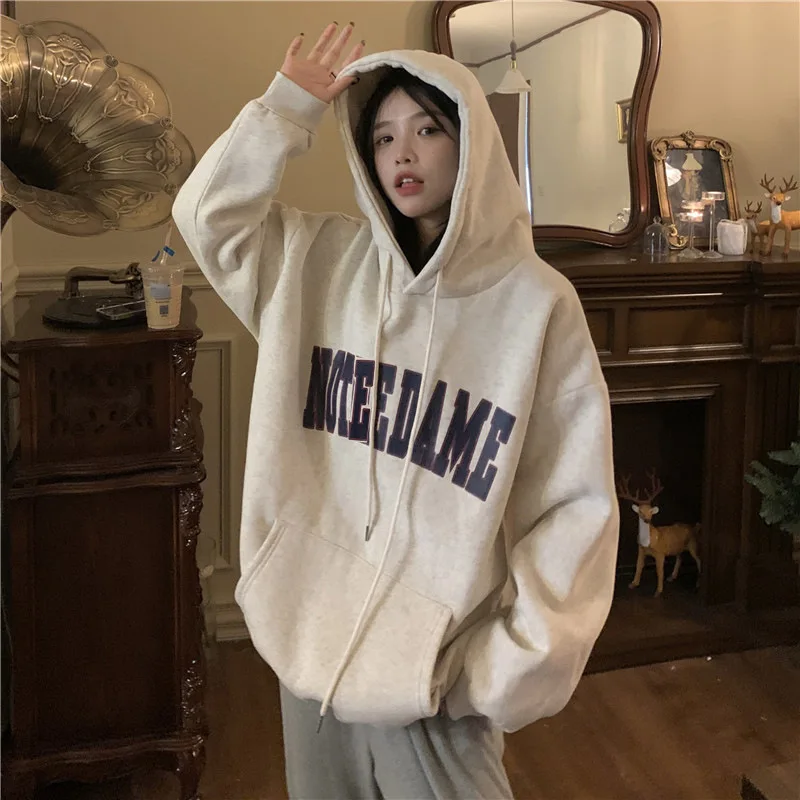 Autumn Women Letter Print Oversized Hoodie Harajuku High Street Loose Hooded Sweatshirt Y2k Clothes Streetwear Pullover Tops