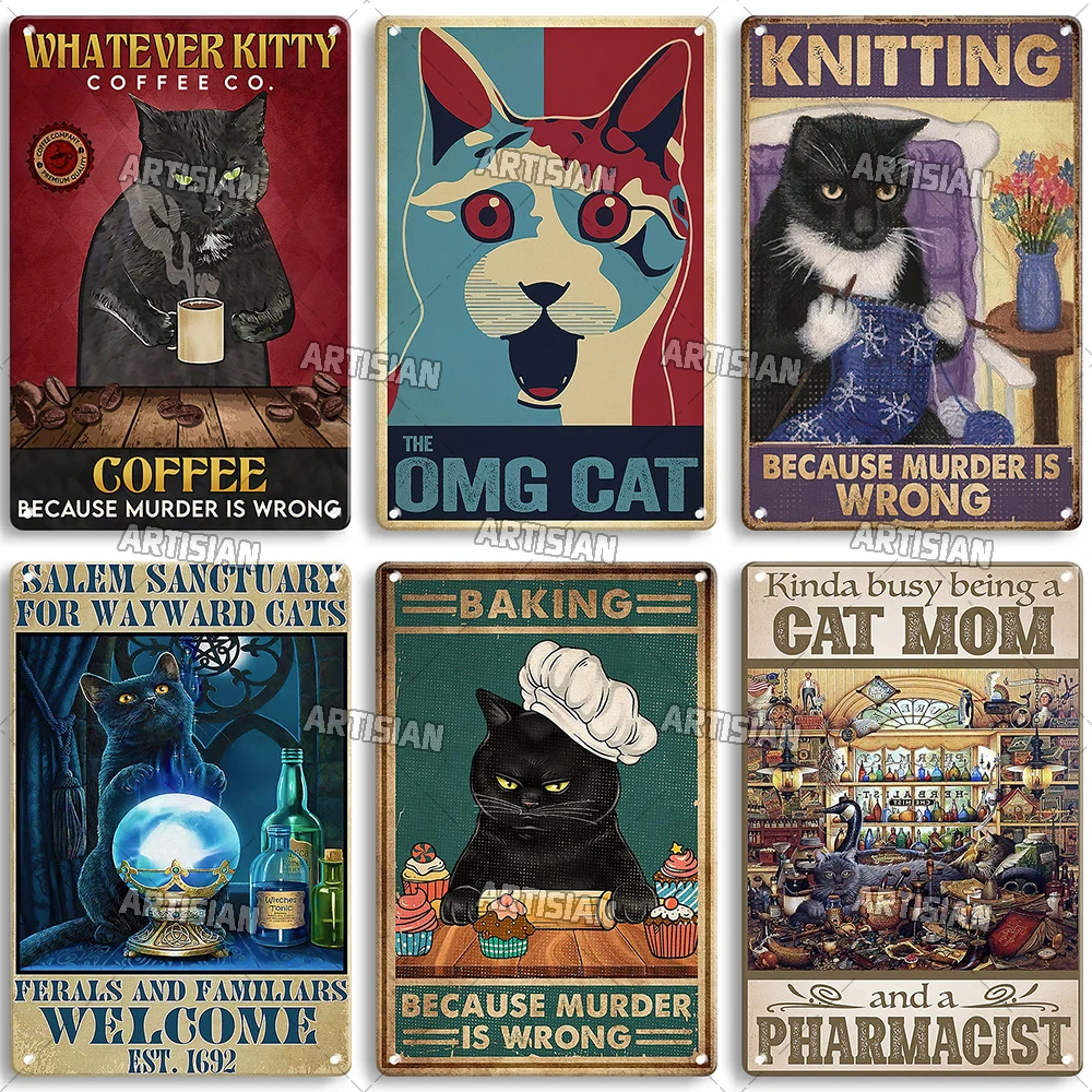 Artisian Black Cat Retro Metal Plate Halloween Vintage Dekoracyjny Blaszany Znak Dekoracja Ścienna Garaż Bar Pub Klub Kuchnia Dom Man Cave — zdjęcie 3
