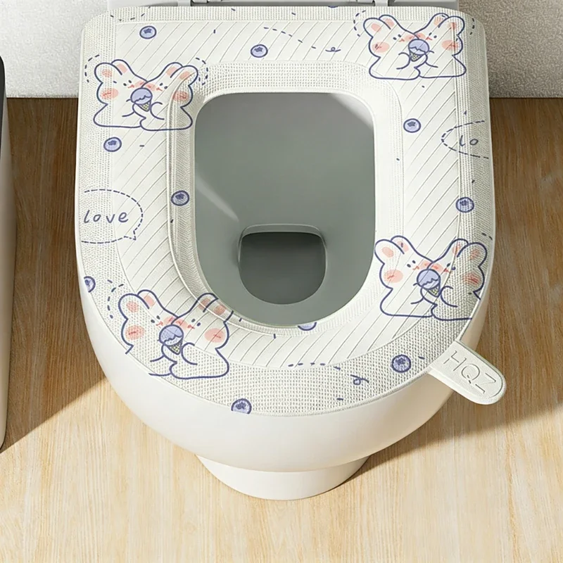 Rabbit Printed Lavatory Seat Cushion Can Wipe The Toilet Sit Cover Thickened Household Easy To Clean Bathroom Dedicated Pad 3pcs