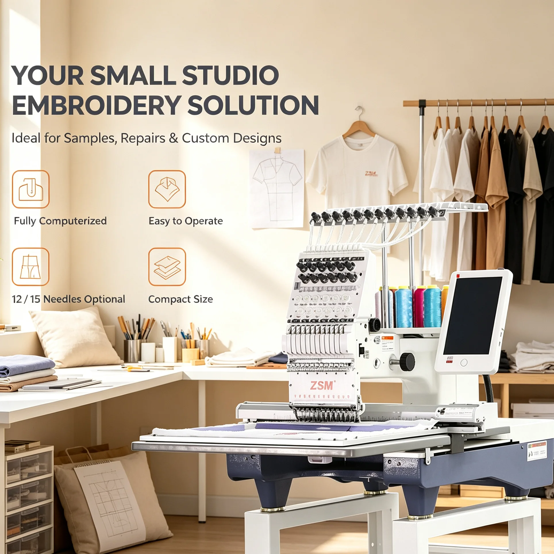 Computer 1 Head Embroidery Machine CE Certified Intelligent Flat Embroidery Machine Hat Shirt Flat Pattern Embroidery Device