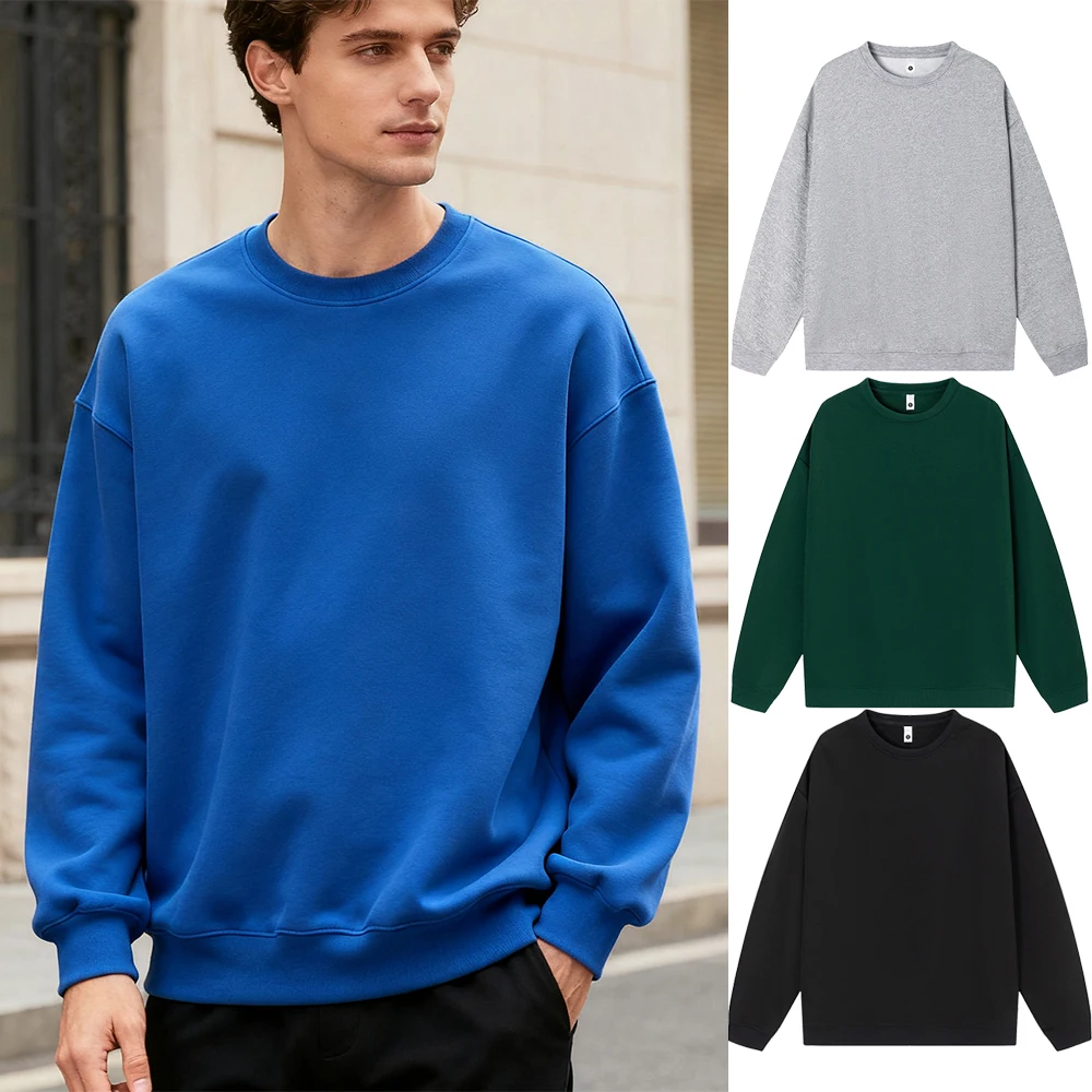 

2026 однотонные толстовки, мужские зимние свободные толстовки, флисовые мягкие базовые пуловеры с круглым вырезом, теплая спортивная одежда, уличная повседневная мужская одежда