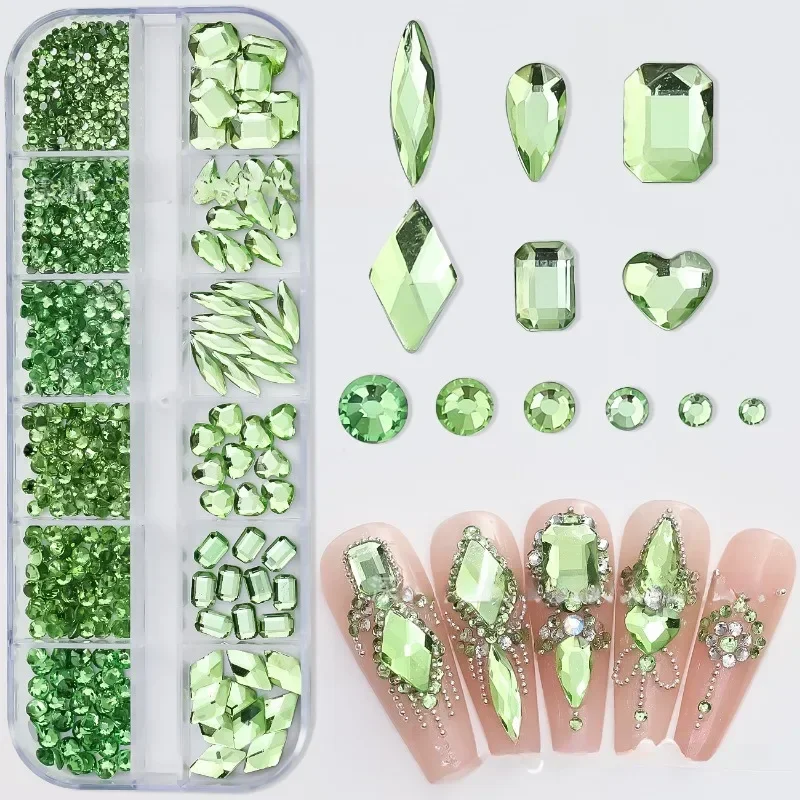 Cor Misturada Em Forma Plana Diamante Nail Art, Amor Gota Encantos, Decalques Da Decoração Das Unhas, Jóias DIY, 12 Grade