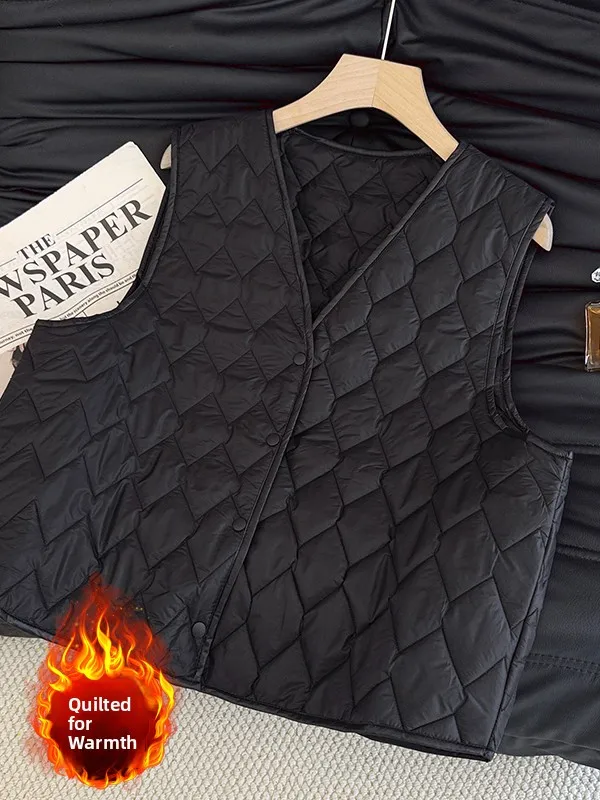 슬림 핏 경량 코튼 조끼 패션 컬러 퀼팅 슬림 V넥 플러스 사이즈 여성 코트 캐주얼 가을 겨울