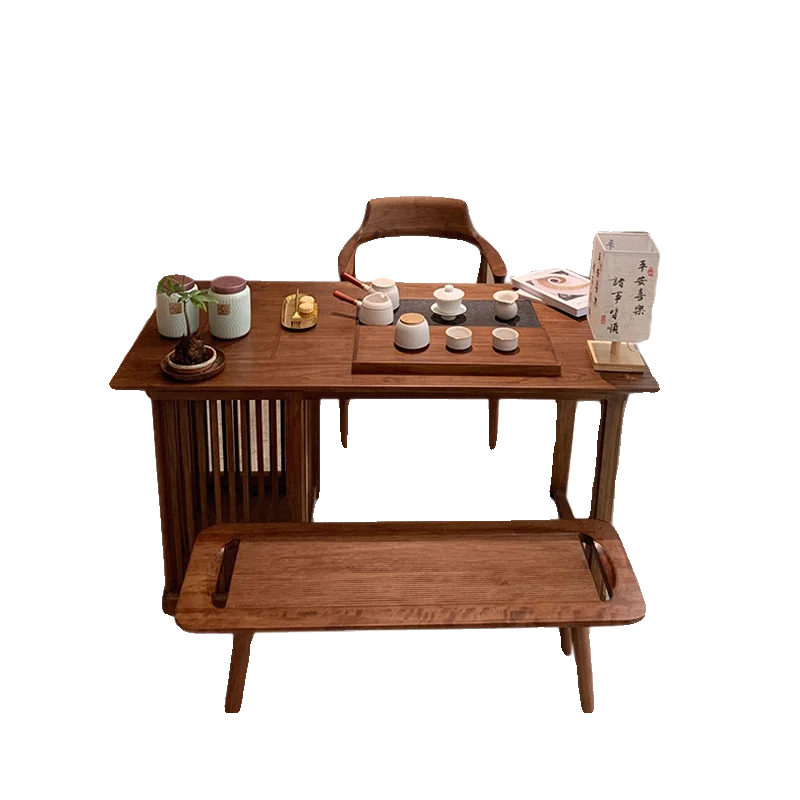 

New Chinese balcony tea table high-end zen tea table set solid wood small walnut home tea