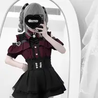 Dark Sweet Heart Ground Type Lolita Set, Ruffle Sleeve Top & A-line Skirt, Cute Kawaii Japanese Style Gothic Coord Outfit S-XL - Image 6