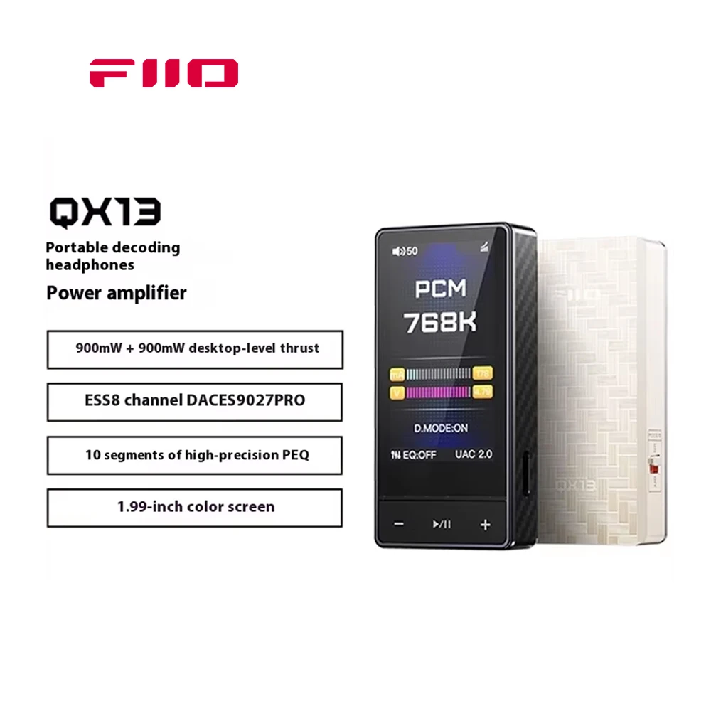 FiiO QX13 Portable Decoding Headphone Power Amplifier 1.99 inch Screen DAC ES9027PRO USB Small Tail DSD Custom HiFi Amplifier