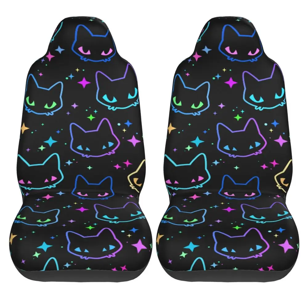 Colorful Neon Cat Heads 2PCS Car Front Seat Cover, Suitable for Most Car Models Beautiful Anti Fouling and  seat cushion