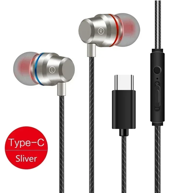 YP TYPE C USB Wired with Microphone Metal Subwoofer Stereo Music HIFI Sports Earphones,Suitable for Xiaomi Huawei Earphones