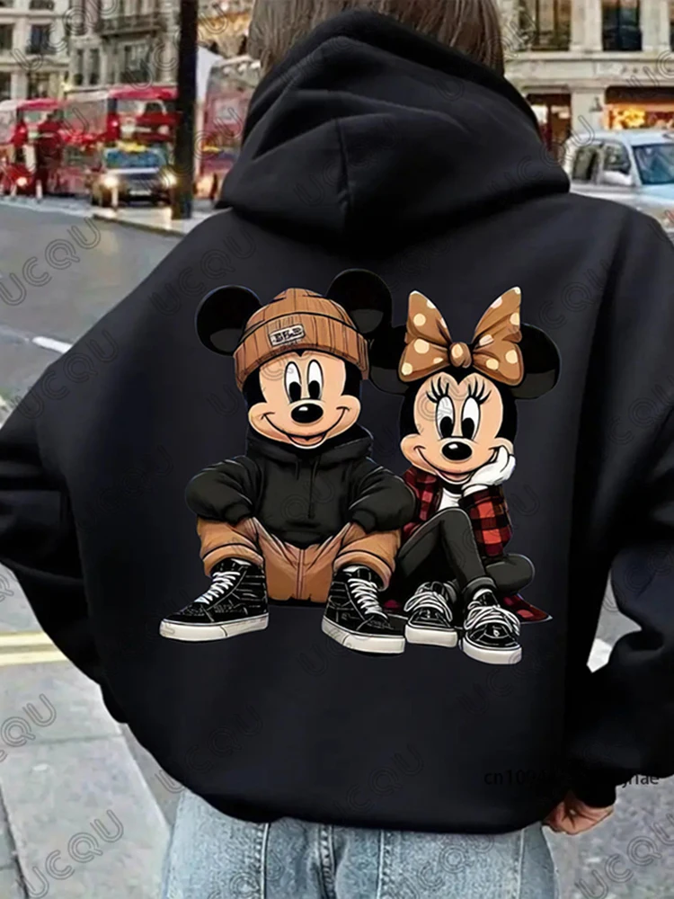 

Осень-зима, классическая хлопковая толстовка с принтом Микки и Минни для женщин, толстовка с длинными рукавами, повседневный пуловер, топ для пар