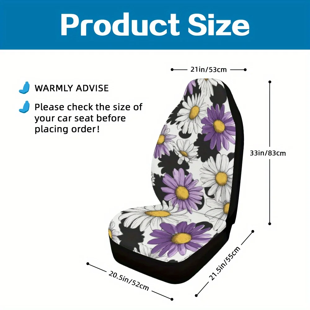 2pcs, Daisy Floral Cow Spots Print Car Seat Covers Fit For Front Seats, Easy Install And Washable, Fit For Cars, SUVs, Trucks A