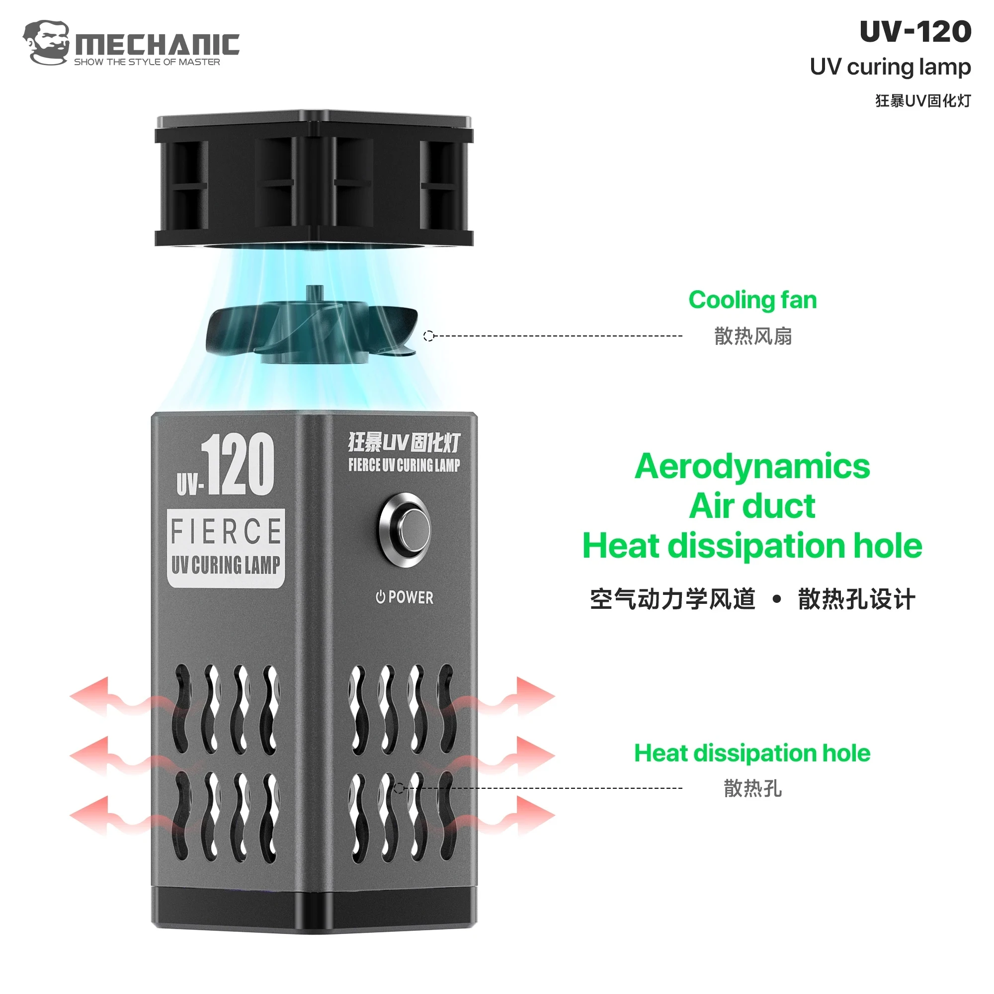 

MECHANIC UV-120 Fierce UV Curing Lamp 46W High Power LED Array for Phone Screen Repair Adhesive Glue Resin Fast Curing Tool