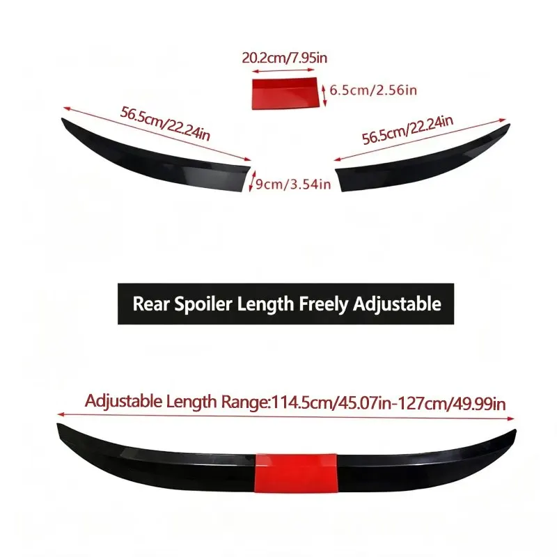Dreiteiliger universeller Heckspoiler ohne Bohren, Kohlefaser-Optik, Kofferraumspoiler, sportliche Modifikation, Upgrade-Zubehör für die Fahrzeugkarosserie – Detail 2