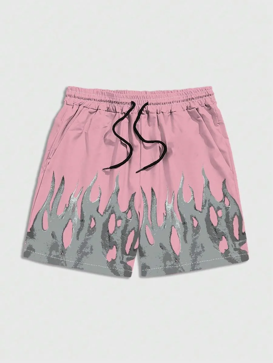 New Men's Summer Shorts Loose Comfortable Quad Trousers 3D Casual Flame Letter Print Harajuku Shorts Sports Quick Drying Shorts