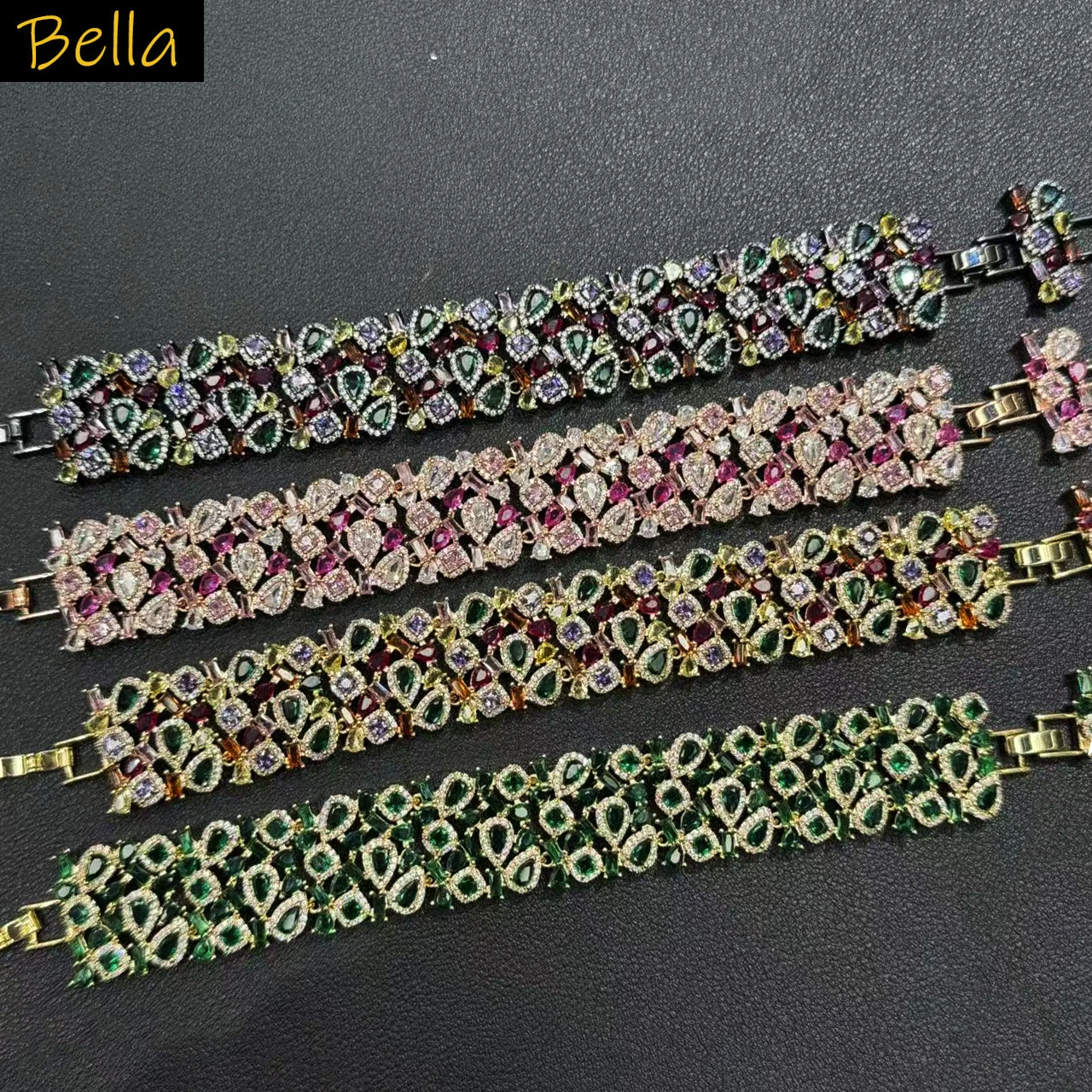 

multicolor cubic zirconia bracelet for women shiny luxury jewelry gala event wedding party green pink zircons female gift