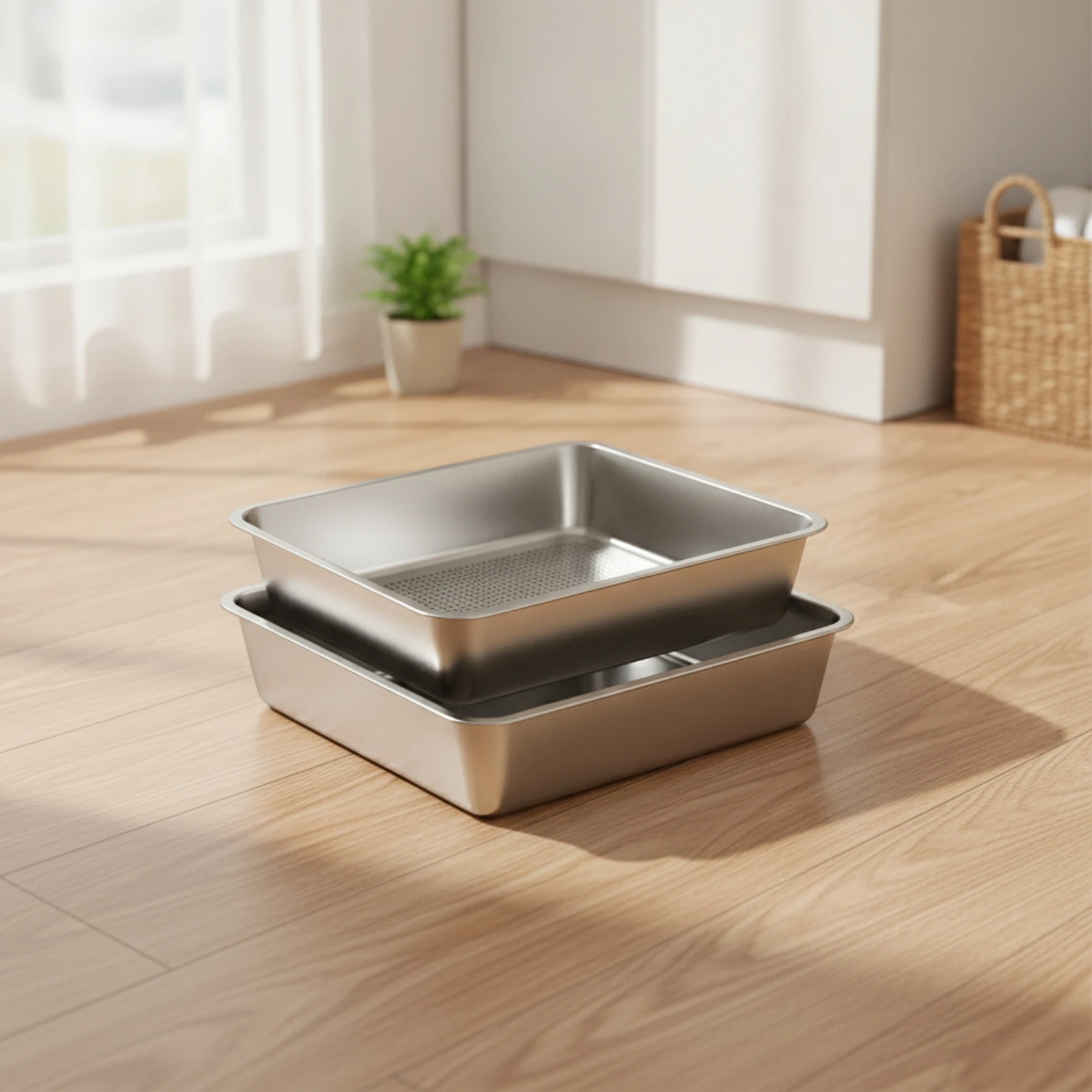 Stainless Steel Litter Box Rust-Resistant Sifting Litter Box Pet Supply Non-Stick Odor-Blocking for Cats, Home, Apartments