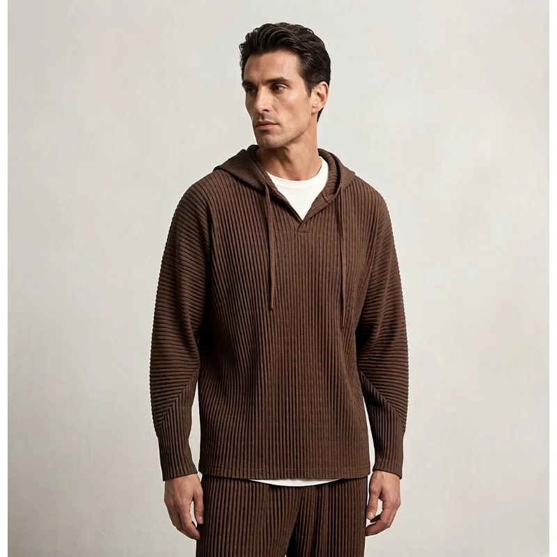 

Мужская плиссированная толстовка Miyake с капюшоном, коллекция Весна/Лето 2026, новая модель, с длинными рукавами, однотонная, свободного кроя, модная верхняя одежда