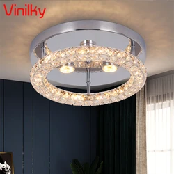 Crystal LED Chrome Ceiling Lamp Bedroom Corridor Small Chandelier Lamp Stainless Steel Aisle Lustre Indoor Art Lighting Fixtures