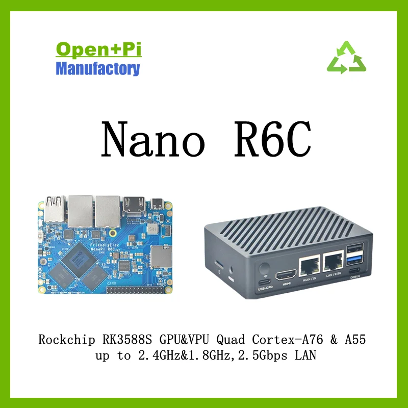 OpenPi Nano R6C Router, 4G RAM & 32G eMMC Rockchip RK3588S GPU&VPU Quad Cortex-A76 & A55 up to 2.4GHz&1.8GHz,2.5Gbps LAN,OpenWRT