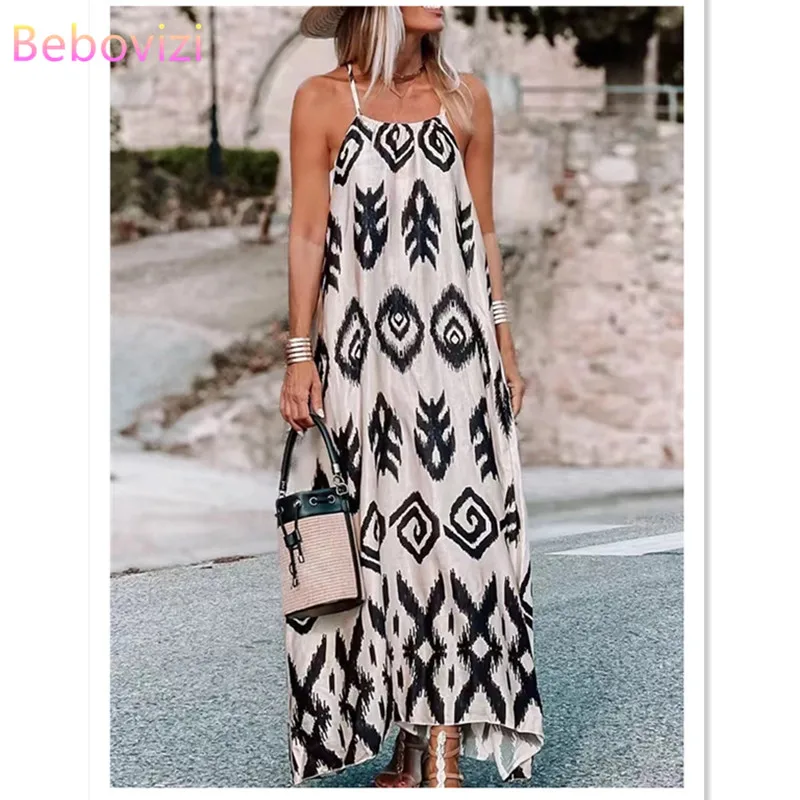 

2024 Summer New Casual Loose Beach Suspender Dress for Women Clothes