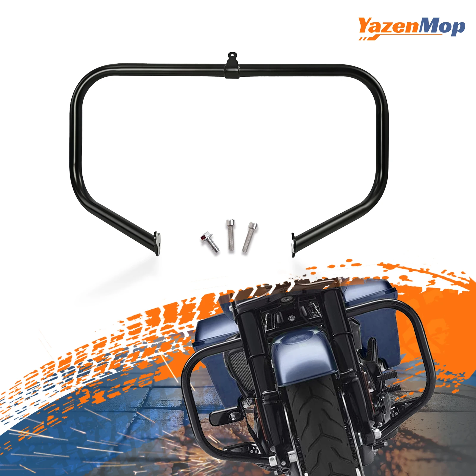 Front Highway Crash Bar Engine Guard Kit Fits for Harley Touring 2009-up Road Glide Street Glide Road King Electra Glide
