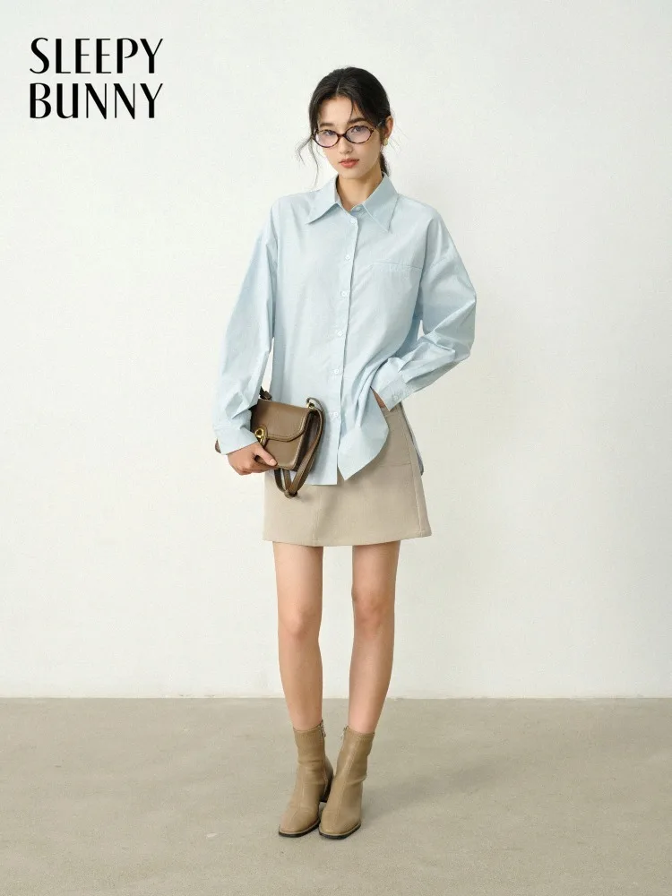 

Elegant Loose Long Sleeve Shirt Casual Lyocell Blouse Top Oversized Office Commuter Workwear Autumn Fashion Minimalist Outerwear