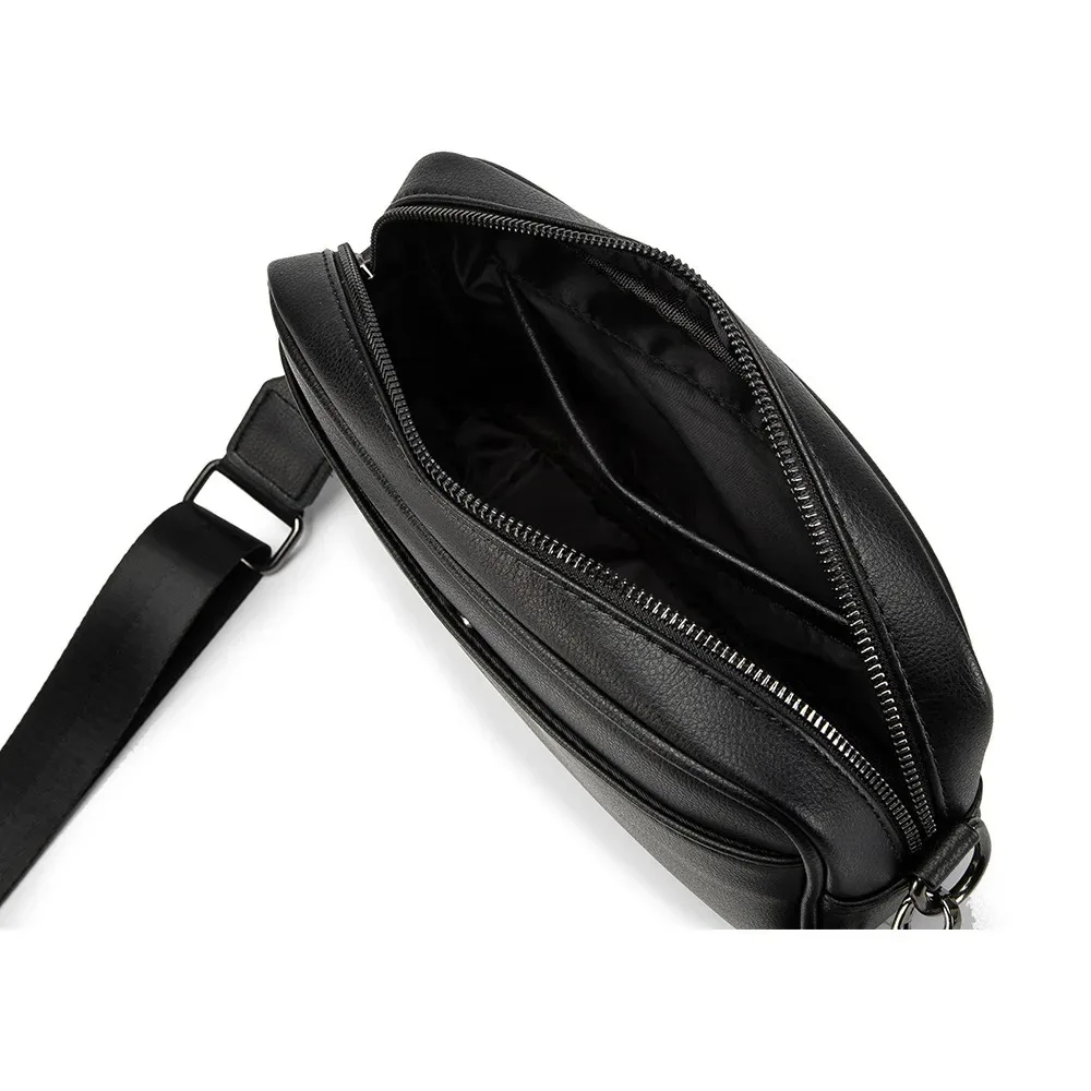 Bolsas masculinas de couro pu, bolsa crossbody preta com vários bolsos, bolsa mensageiro à prova d'água casual masculina, bolsa tipo estilingue para escritório