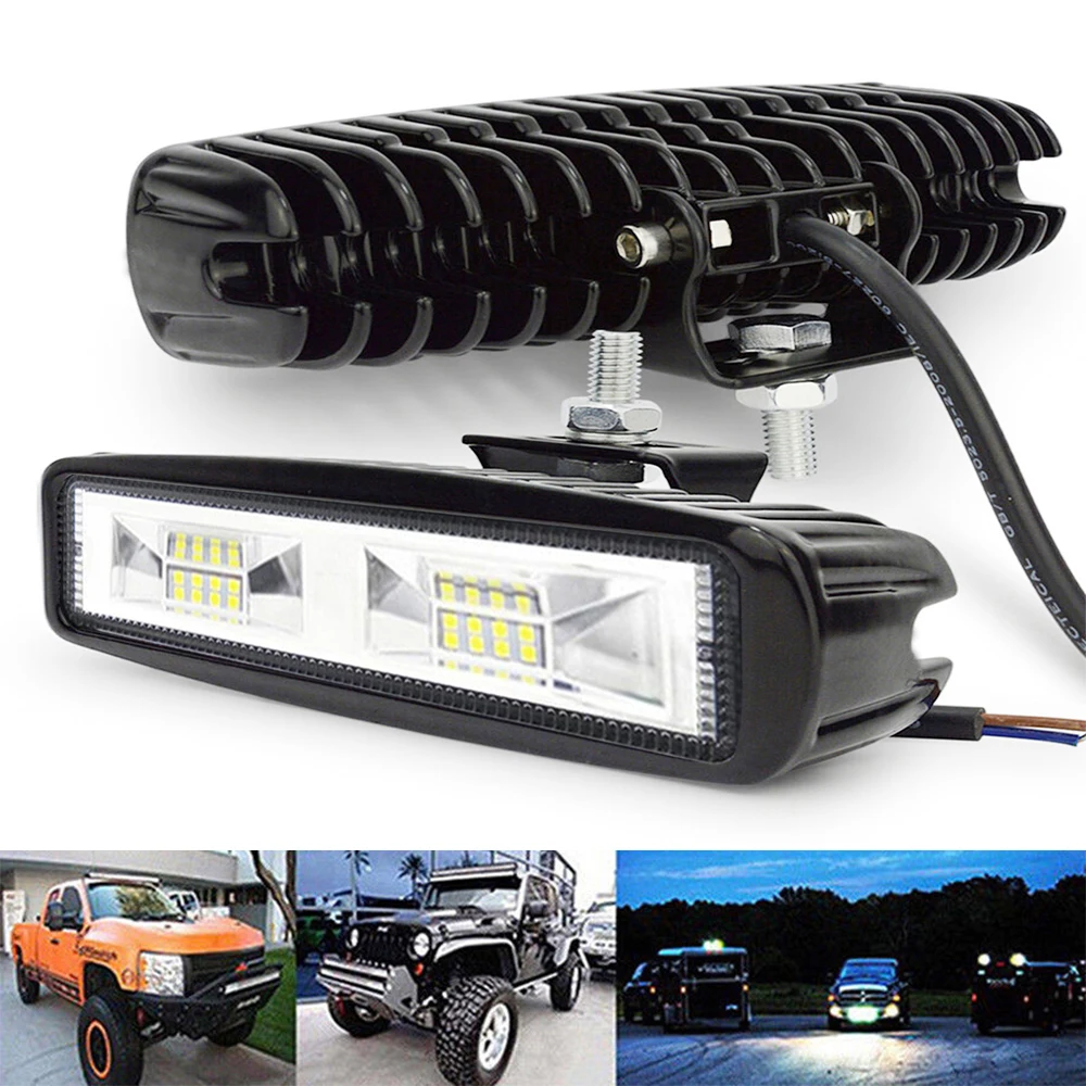 6/18LED 18W 48W Work Light Bar DRL Driving Fog Spot Lamp For Offroad Car Truck LED Headlights LED Work Light Spotlight Flasher